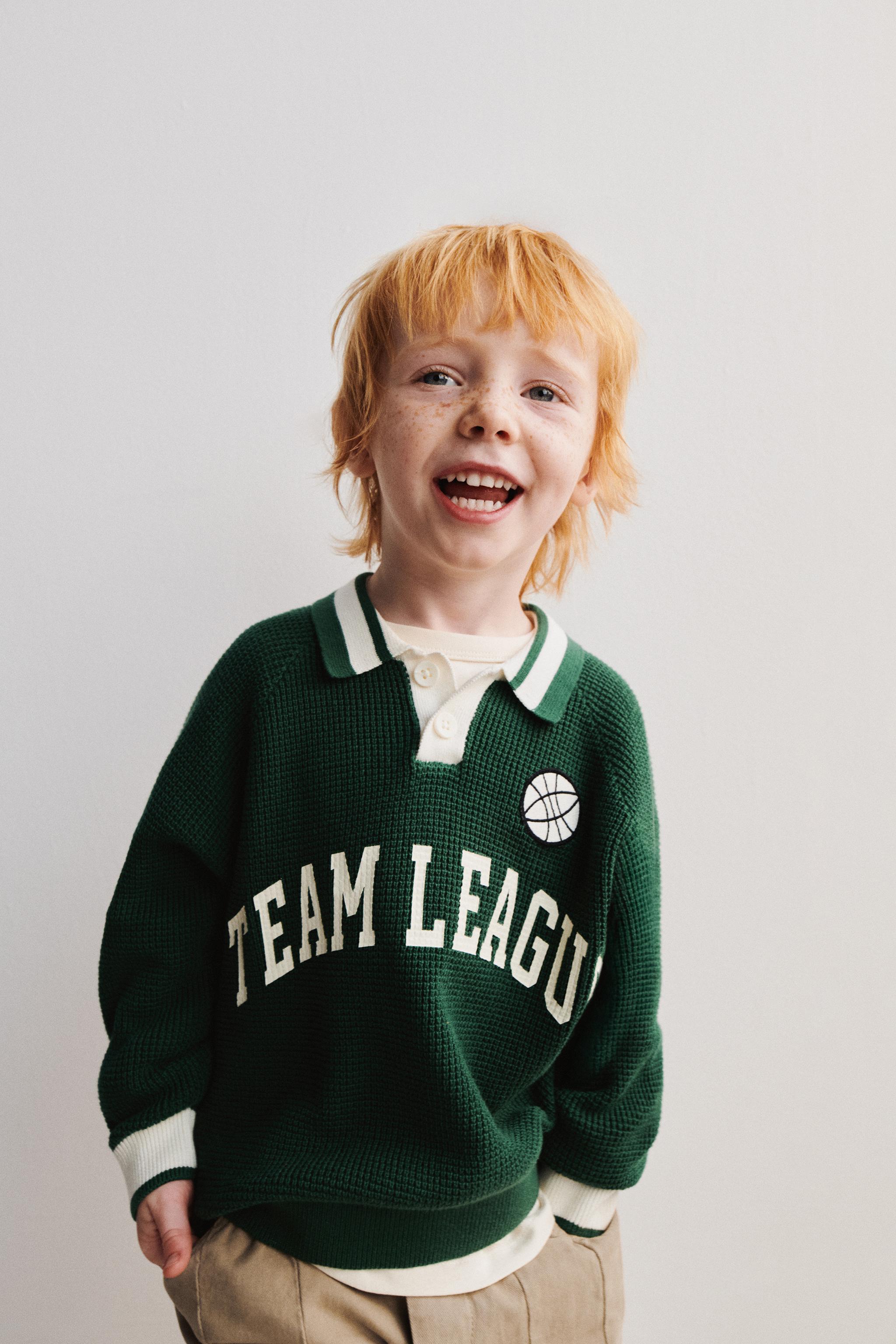 TEXT PRINT WAFFLE KNIT POLO SHIRT